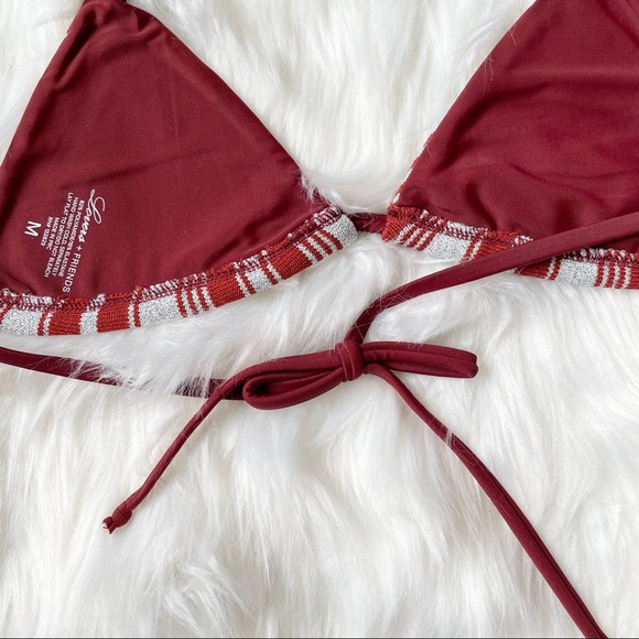 Lovers & Friends String Bikini Top Kali Triangle Maroon Silver Medium - Picture 11 of 11